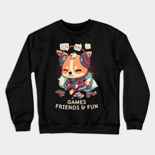 Games, friends and fun // Cute corgi gamer, puppy playing Crewneck Sweatshirt